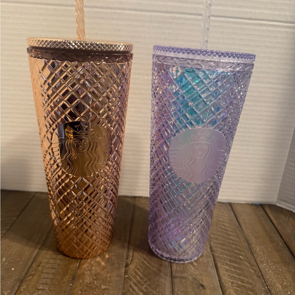 Starbucks 2022 and 2023 Holiday Metallic Rose and Lavender Tumblers